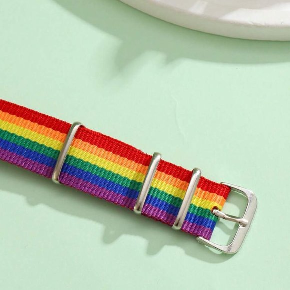 🌈Rainbow Stripe Nylon Bracelet LGBTQ Belt Buckle Gay Pride - Picture 5 of 7
